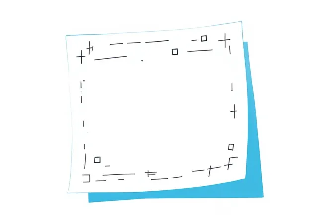 An open white note sheet with blank lines, empty check squares and a blue folded corner.